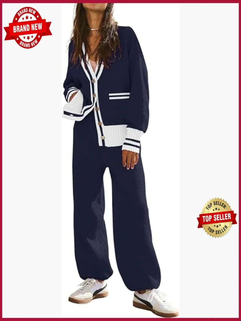 2 Piece Cardigan Sweater Pants Set Knit Lounge Matching Outfit